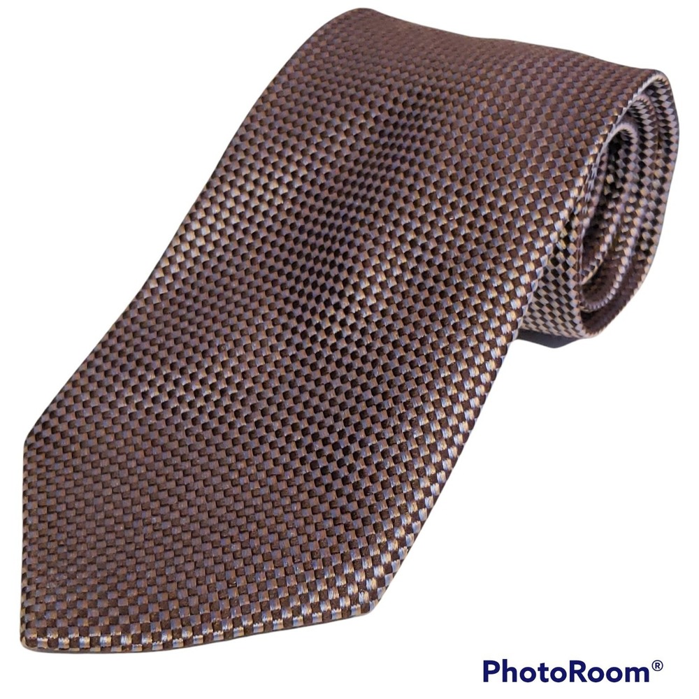 Michael Kors 100% Silk Tie Necktie Men's Classic Mini Checked Brown Blue Pink